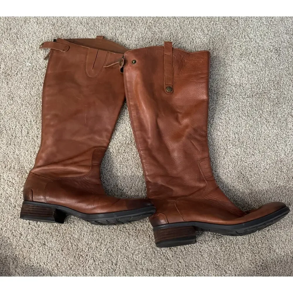 Sam Edelman Penny Tall Brown Leather Riding Boots Short Heel Women's Size 8.5 - Picture 1 of 16